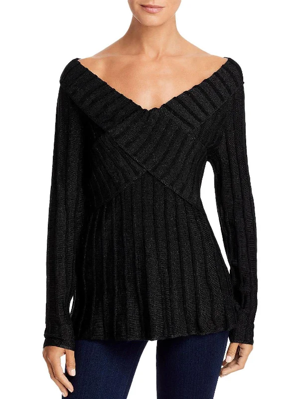 Womens Lurex Off The Shoulder Pullover Sweater