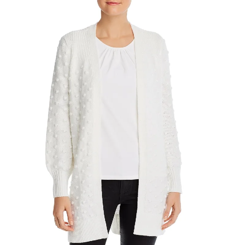 Womens Open Front Popcorn-Stitch Cardigan Sweater