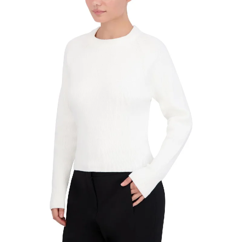 Womens Ribbed Long Sleeve Crewneck Sweater