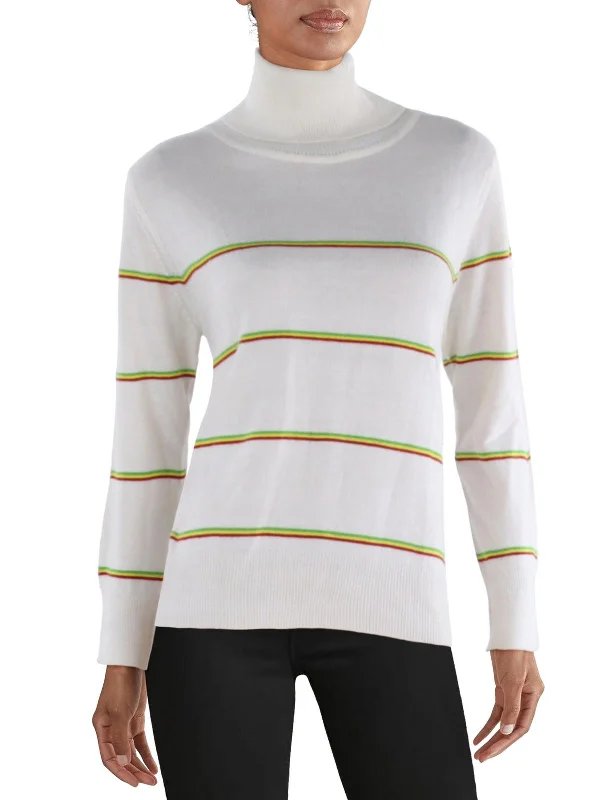 Womens Ribbed Trim Long Sleeve Turtleneck Sweater