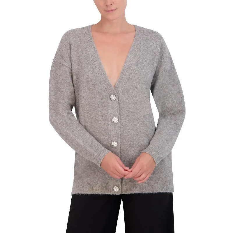 Womens V-Neck Embellished Cardigan Sweater