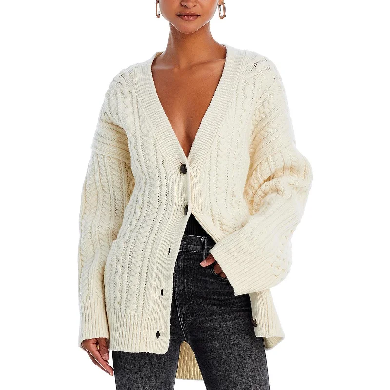 Womens Wool Cable Knit Cardigan Sweater