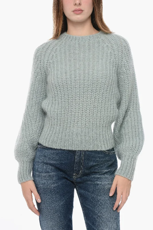 Zimmermann Solid Color LUMINOSITY Crew-neck Sweater with Raglan Sleeves